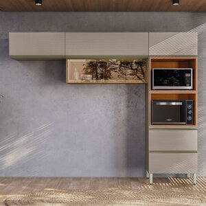 Cozinha Completa Com Aéreo 3 Peças Mdf Proença Nogueira/nude Prime