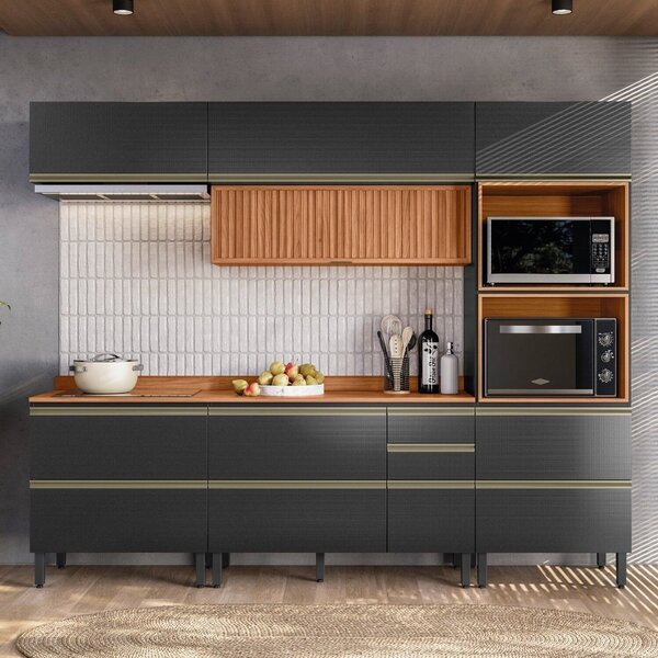 Cozinha Completa Com Aéreo 5 Peças Mdf Proença Nogueira/carbo