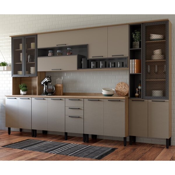 Cozinha Completa Com Iluminação 4 Peças Caiena Thela Mel/fumê