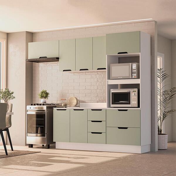 Cozinha Completa Com Tampo E Rodapé Meena 8 Portas 4 Gavetas