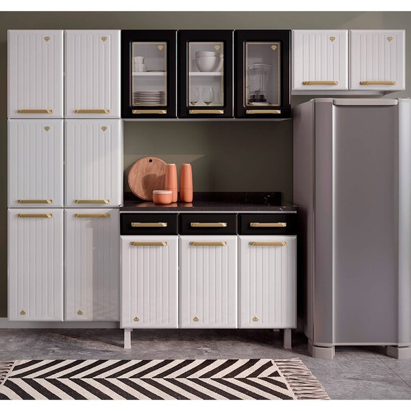 Cozinha Completa Com Vidro 4 Peças 14 Portas 3 Gavetas Diaman