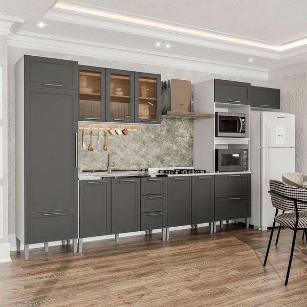 Cozinha Completa Com Vidro Fettuccini 11 Pt 6 Gv Branca E Cin