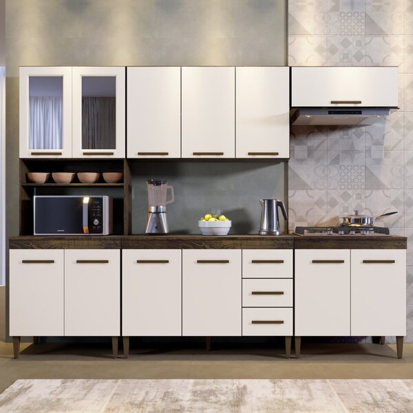 Cozinha Completa Com Vidro Reflecta 12 Portas 3 Gavetas E Bal