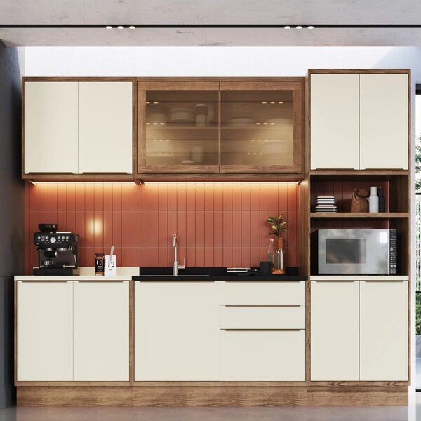 Cozinha Completa Com Vidro Reflecta 5 Peças 11 Portas 3 Gavet