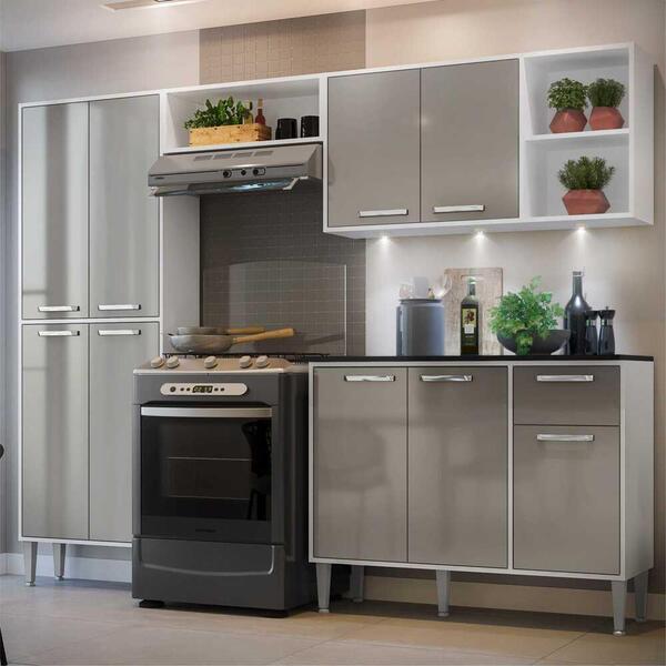 Cozinha Completa Compacta C/ 3 Leds, Armário E Balcão C/ Tamp