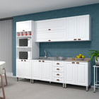 Cozinha Completa 5 Módulos com Gavetas, Armário Aéreo, Torre, 2 Nichos Microondas e Balcão MDF Cristal Branca Luciane