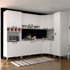 Cozinha Completa de Canto 8 Módulos com Gavetas, Armário Aéreo, Torre, Paneleiro, Nichos, Garrafeiro e Balcão MDF Cristal Branca Luciane