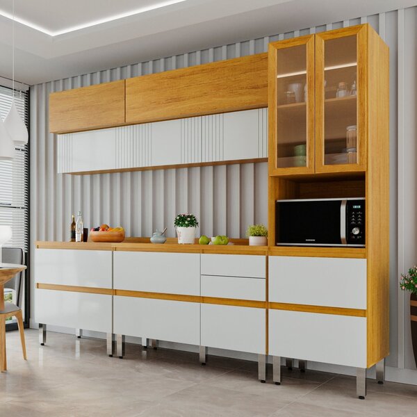 Cozinha Completa Cristaleira 5 Peças 100% Mdf Paloma Cinamomo
