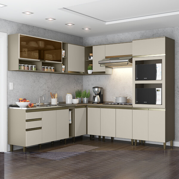 Cozinha Completa De 11 Peças Com Aéreo De Vidro E Torre Quent