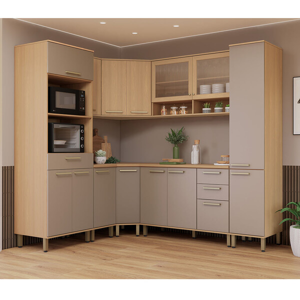 Cozinha Completa De Canto 100 Mdf 8 Peças Com Tampo E Espaço
