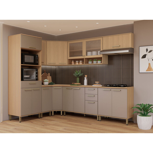 Cozinha Completa De Canto 100 Mdf 9 Peças Com Tampo E Espaço