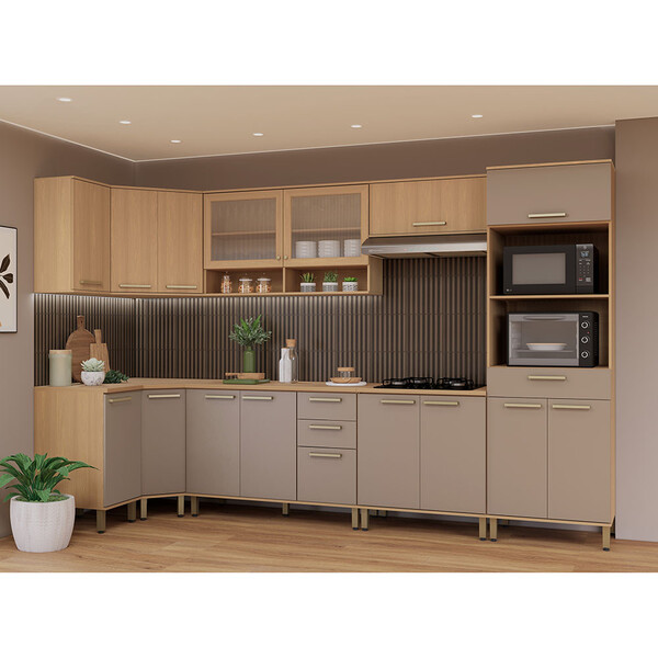 Cozinha Completa De Canto 100 Mdf 9 Peças Com Tampo E Espaço