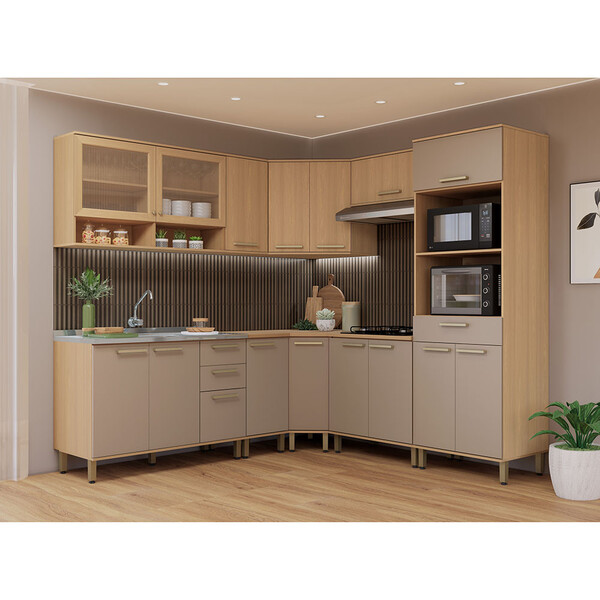 Cozinha Completa De Canto 100 Mdf 9 Peças Espaço Forno E Micr