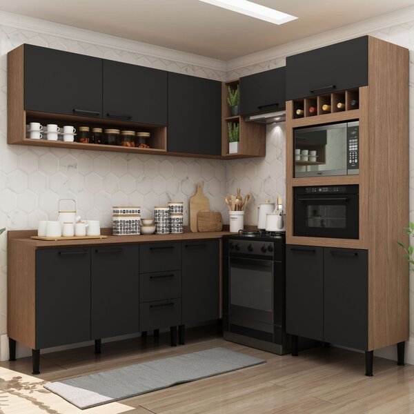 Cozinha Completa De Canto 6 Módulos Genialflex Ébano/preto