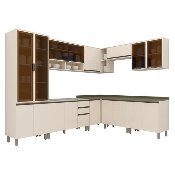 Cozinha Completa De Canto Connect 9 Peças Com Cristaleira - M