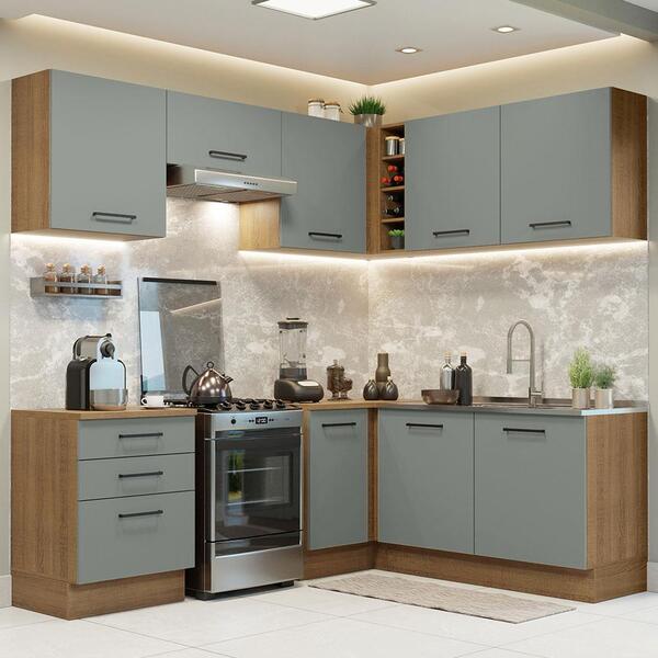 Cozinha Completa De Canto Madesa Agata 399002 Com Armário E B