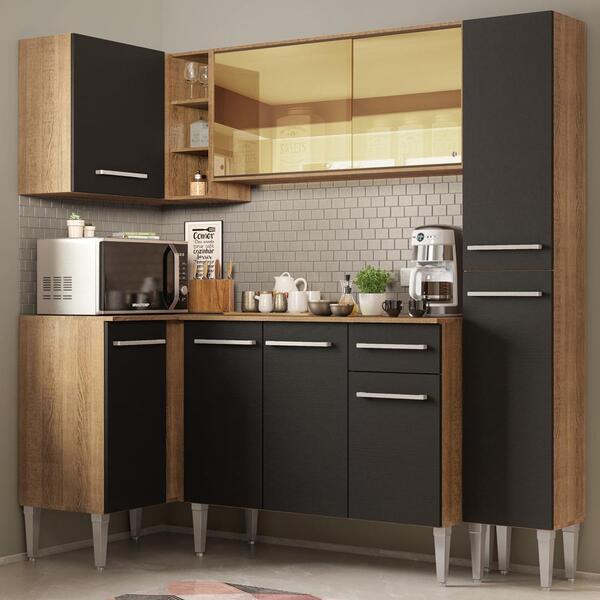 Cozinha Completa De Canto Madesa Emilly River Com Balcão E Ar