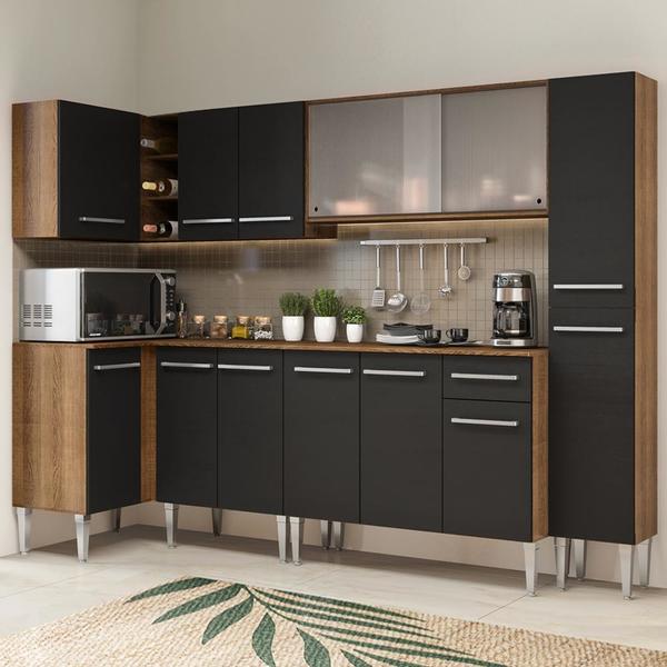 Cozinha Completa De Canto Madesa Emilly Space Com Armario Vidro Miniboreal Balcao E Paneleiro Leroy Merlin
