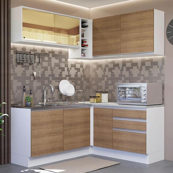 Cozinha Completa De Canto Madesa Glamy 329002 Com Armário E B