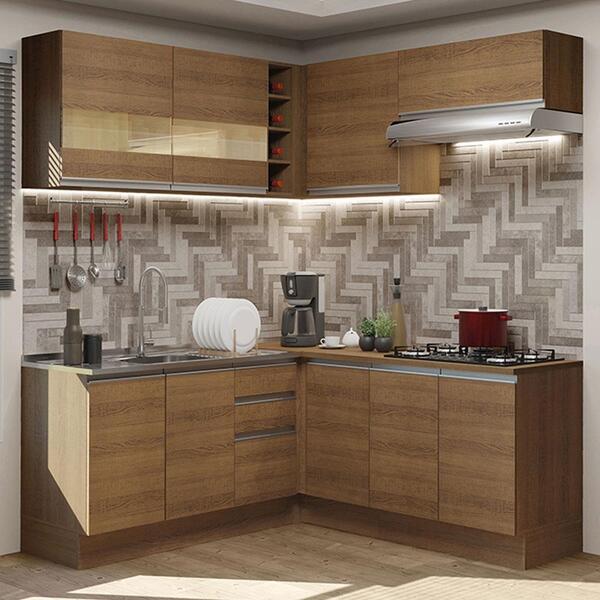 Cozinha Completa De Canto Madesa Glamy 349001 Com Armário E B