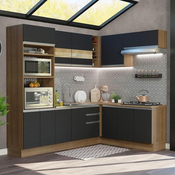 Cozinha Completa De Canto Madesa Glamy 419001 Com Armário E B