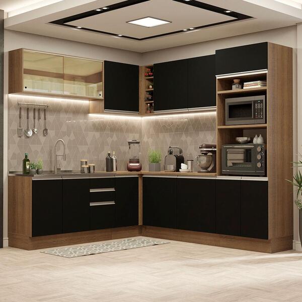 Cozinha Completa De Canto Madesa Glamy 459001 Com Armário E B