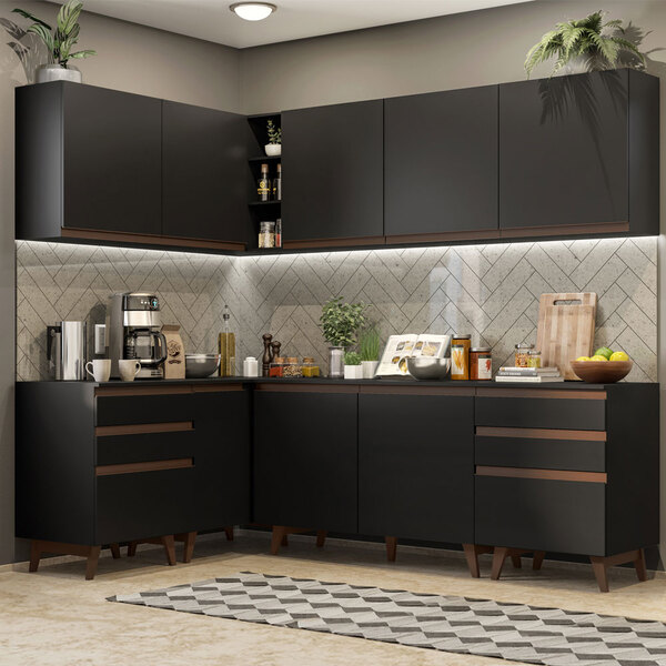 Cozinha Completa De Canto Madesa Reims 382002 Com Armário E B