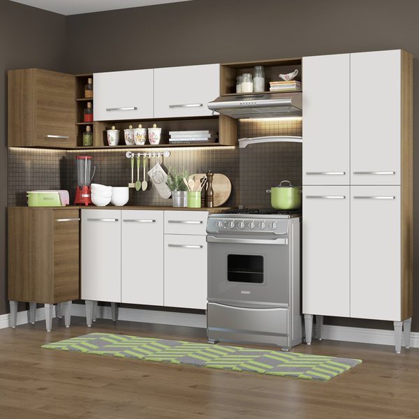 Cozinha Completa De Canto Reto Madesa Emilly 353 Com Armário