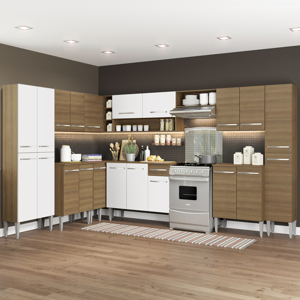 Cozinha Completa De Canto Reto Madesa Emilly 513 Com Armário