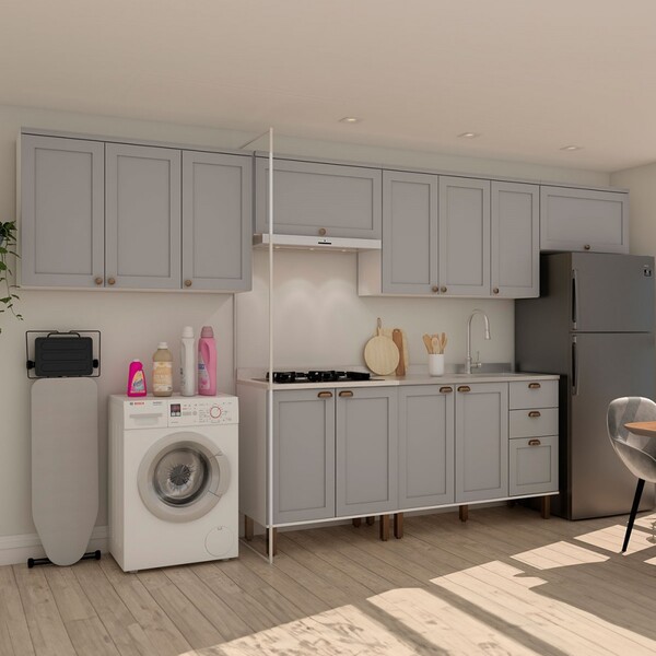 Cozinha Completa Iluminata 12 Portas 3 Gavetas 100% Mdf Branc