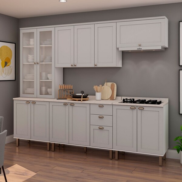 Cozinha Completa Iluminata 12 Portas 3 Gavetas 100% Mdf Com V