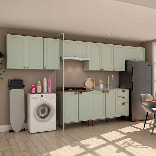 Cozinha Completa Iluminata 12 Portas 3 Gavetas 100% Mdf Mint/