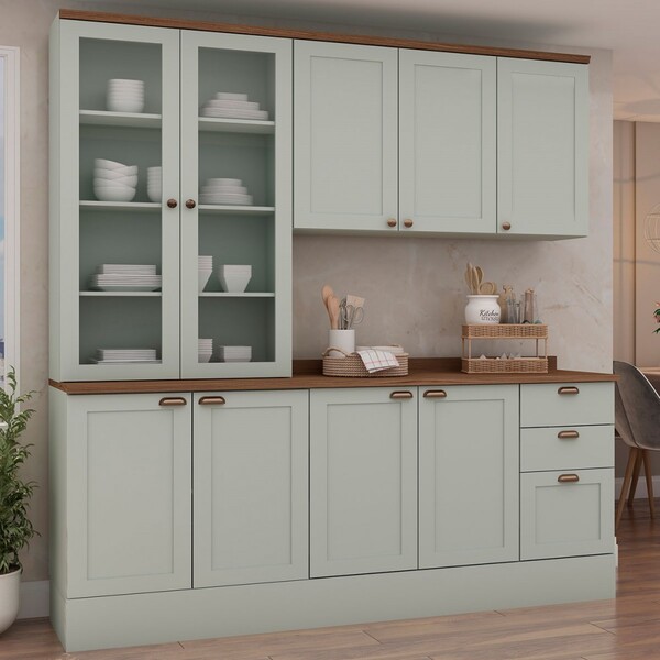 Cozinha Completa Iluminata 9 Portas 3 Gavetas 100% Mdf Com Vi