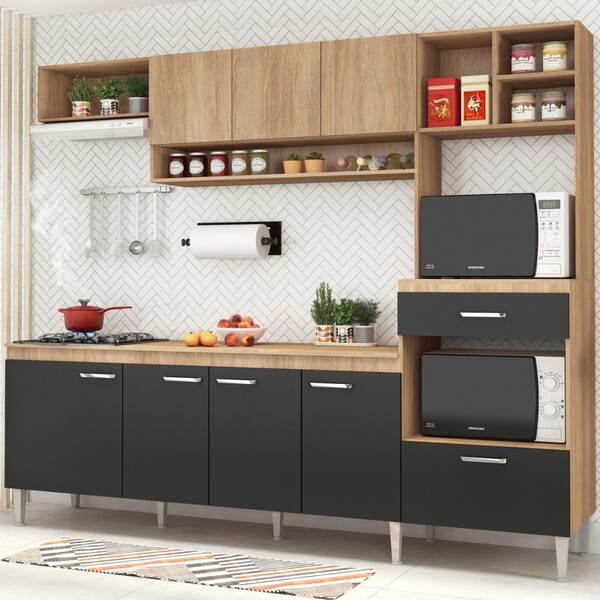 Cozinha Completa Inova 8 Portas 1 Gaveta Carvalho/grafite Cc1