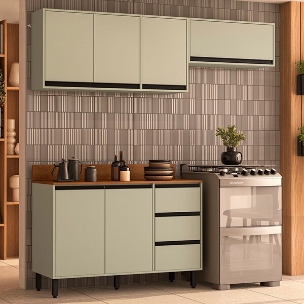 Cozinha Completa Koya 6 Portas 3 Gavetas 40250039 Verde Oliva