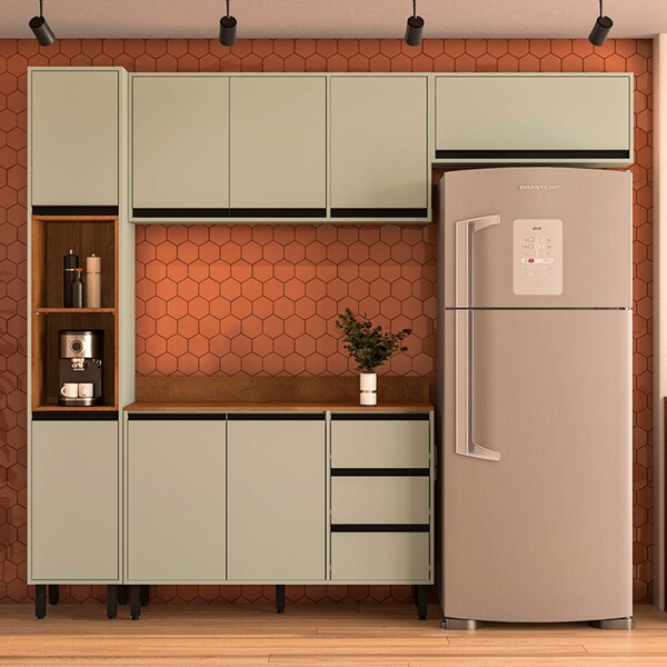 Cozinha Completa Koya 8 Portas 3 Gavetas 40250042 Verde Oliva