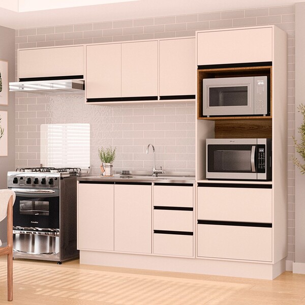 Cozinha Completa Koya 8 Portas 4 Gavetas Creme - Politorno