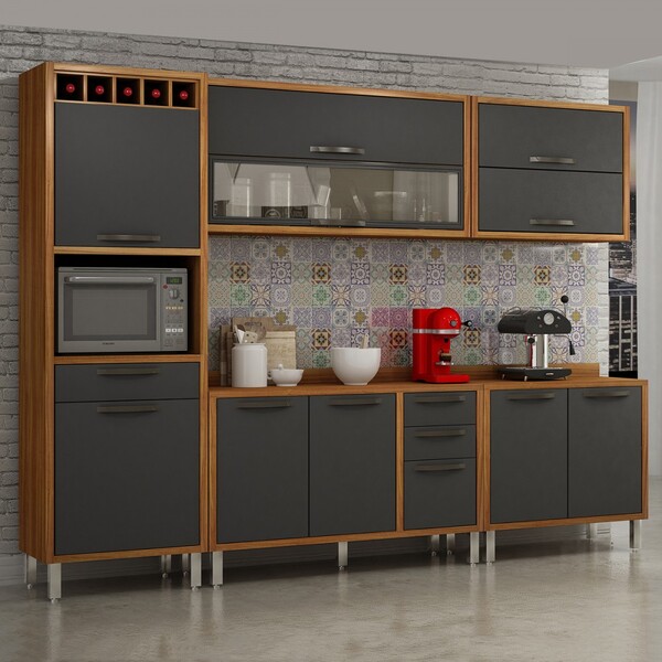 Cozinha Completa Leticia 10 Portas 4 Gavetas Carvalho/grafite