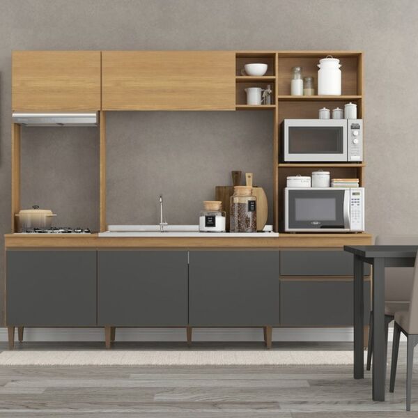 Cozinha Completa Lívia 6 Portas 1 Gaveta Carvalho Dakar/cinza