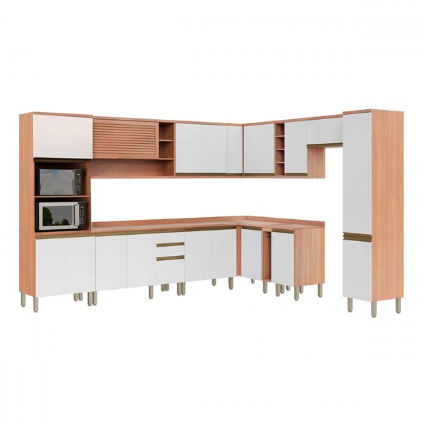 Cozinha Completa Macadamia 18 Portas 3 Gavetas Freijó/branco