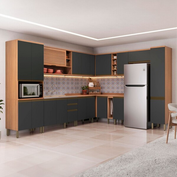 Cozinha Completa Macadamia 19 Portas 3 Gavetas 914482 Freijó/