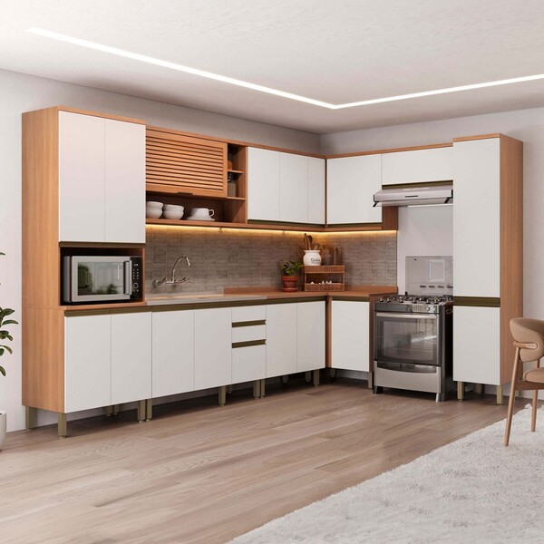 Cozinha Completa Macadamia 19 Portas 3 Gavetas 914482 Freijó/