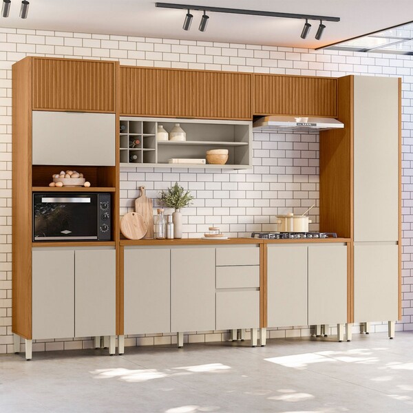 Cozinha Completa Matisse 12 Portas 3 Gavetas Ripado 100% Mdf