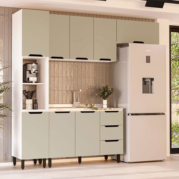 Cozinha Completa Meena 8 Portas 3 Gavetas 40250054 Branco/ver