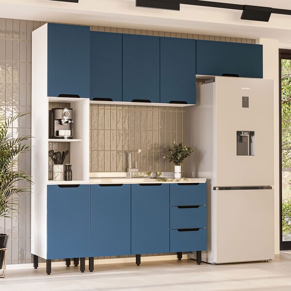 Cozinha Completa Meena 8 Portas 3 Gavetas Branco/azul - Polit