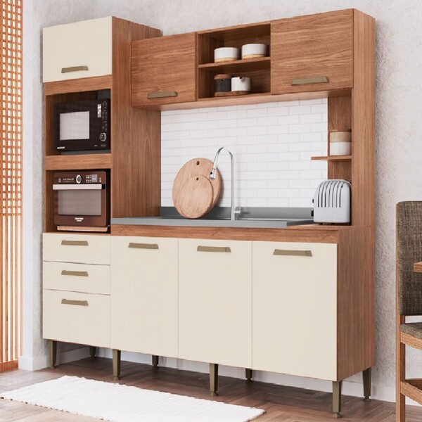 Cozinha Completa Melyna 7 Portas 2 Gavetas Freijó/off White -