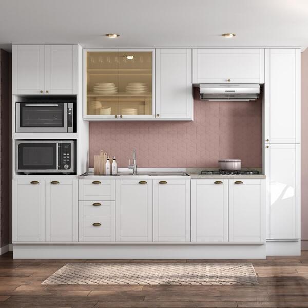Cozinha Completa Milla Look 100% Mdf Armário E Balcão Branco