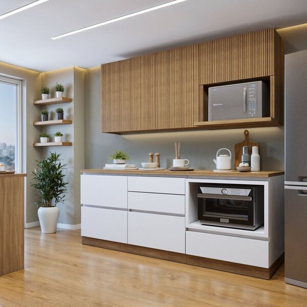 Cozinha Completa Modulada 4 Peças 5 Portas 4 Gavetas Com Roda