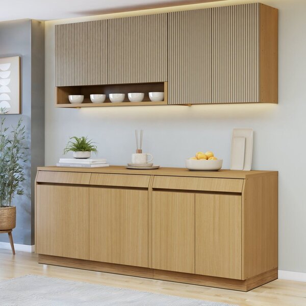 Cozinha Completa Modulada 4 Peças 8 Portas 3 Gavetas Com Roda