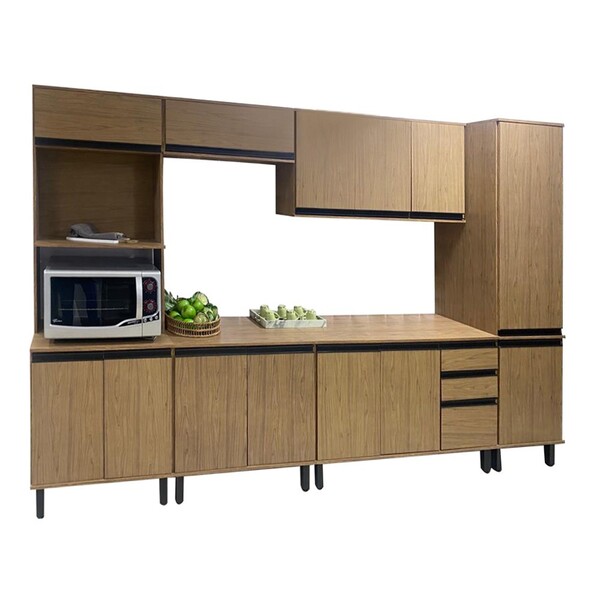 Cozinha Completa Modulada Vick 7 Peças Com Tampo Nogal/nogal